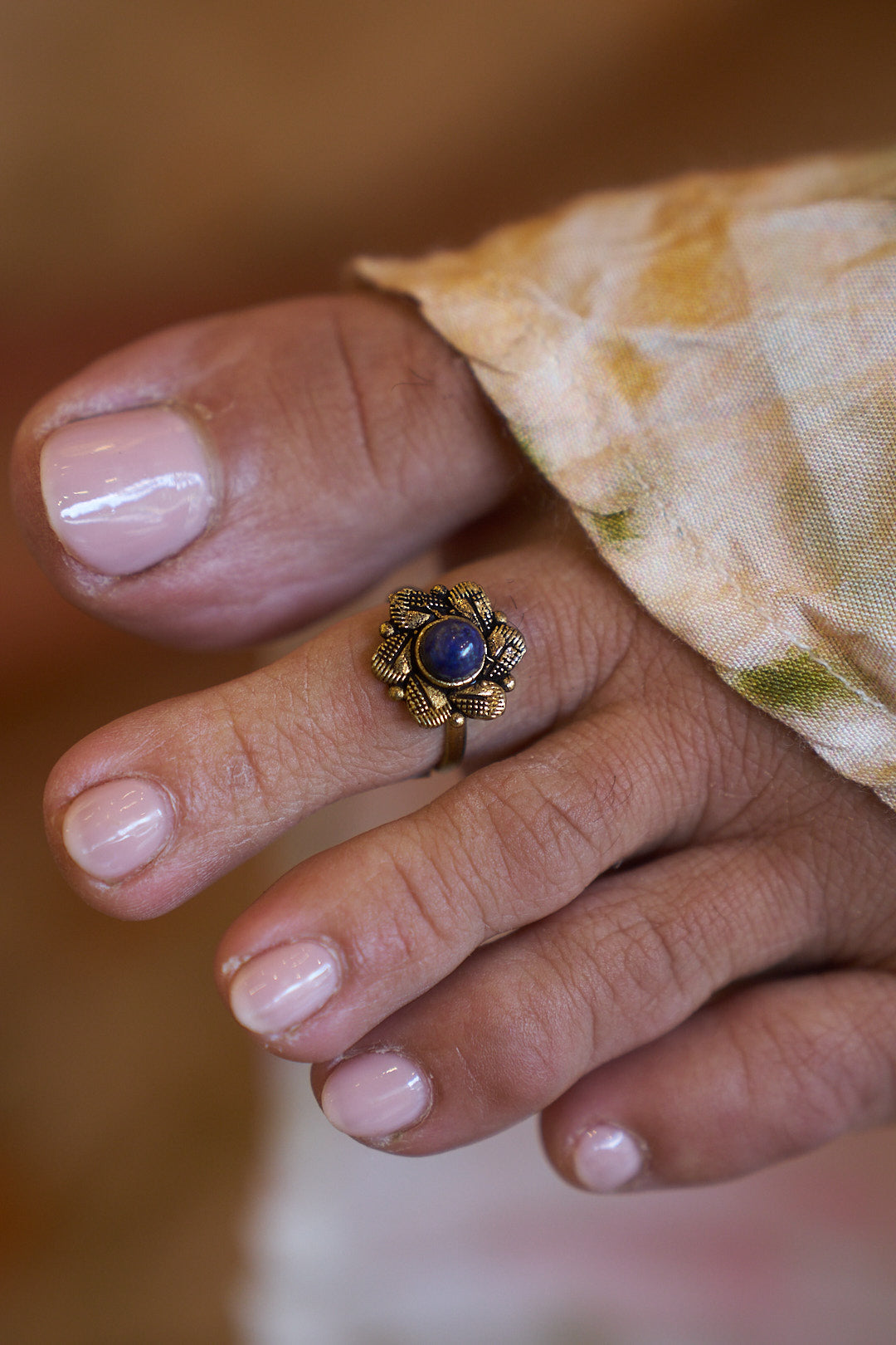 Neel Pushpa (pair of) Lapis Lazuli Brass Mid & Toe Ring. Adjustable size