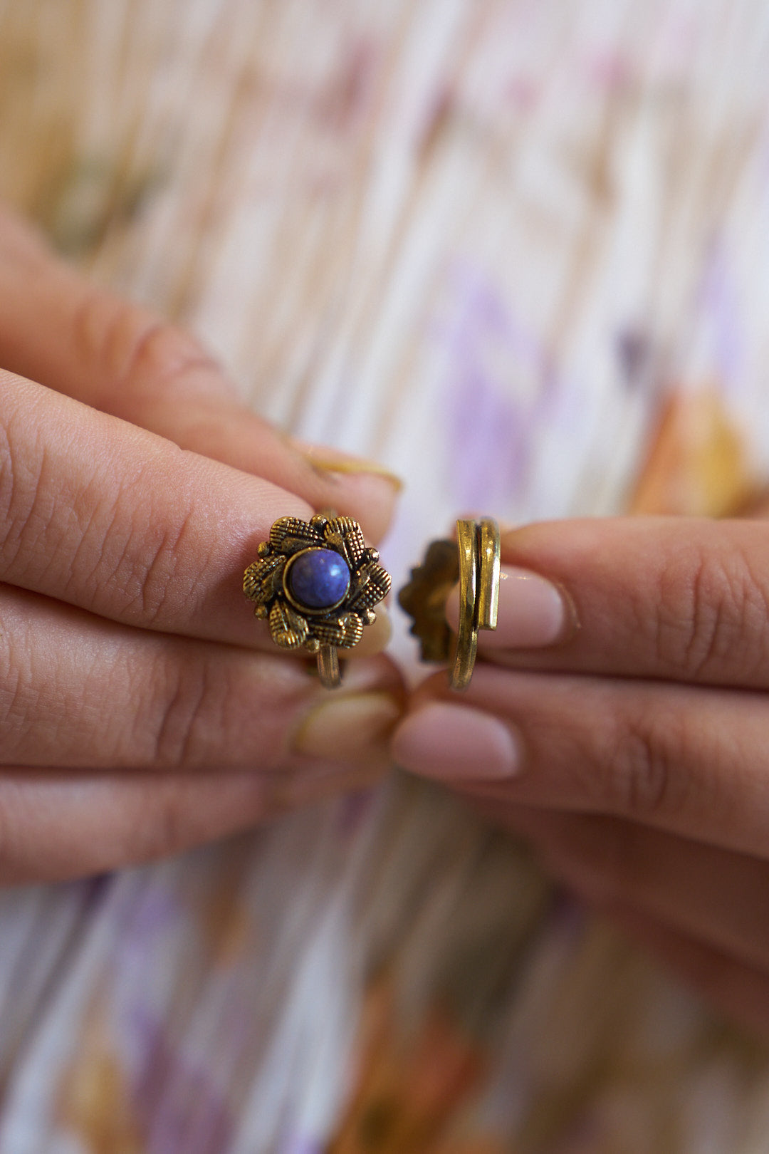 Neel Pushpa (pair of) Lapis Lazuli Brass Mid & Toe Ring. Adjustable size