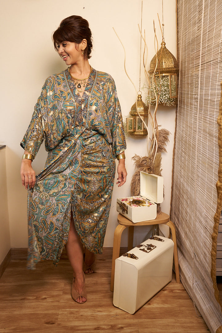 Golden fern kaftan dress