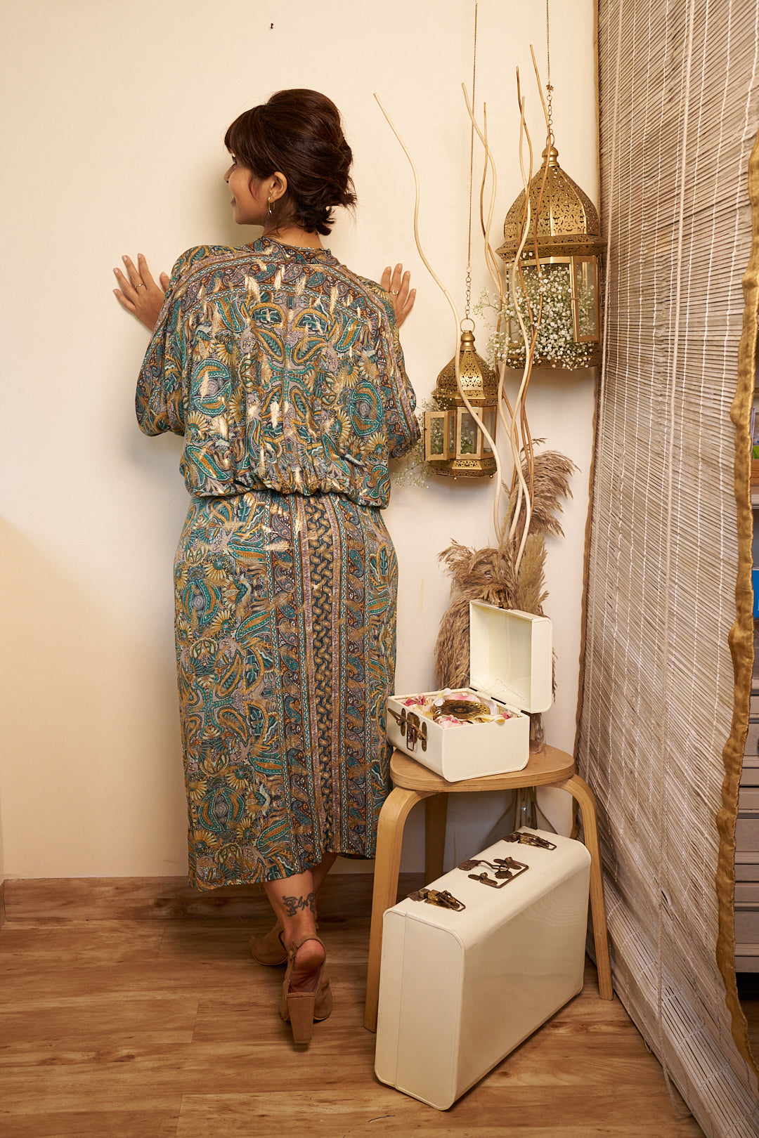 Golden fern kaftan dress