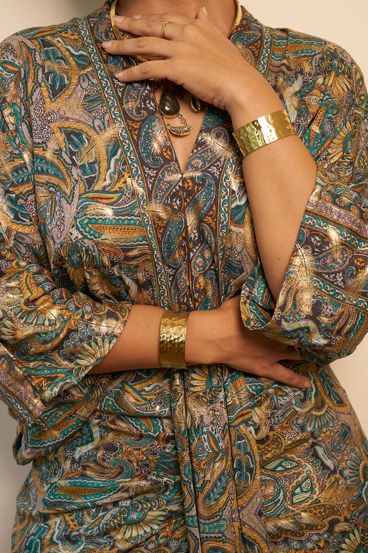 Golden fern kaftan dress