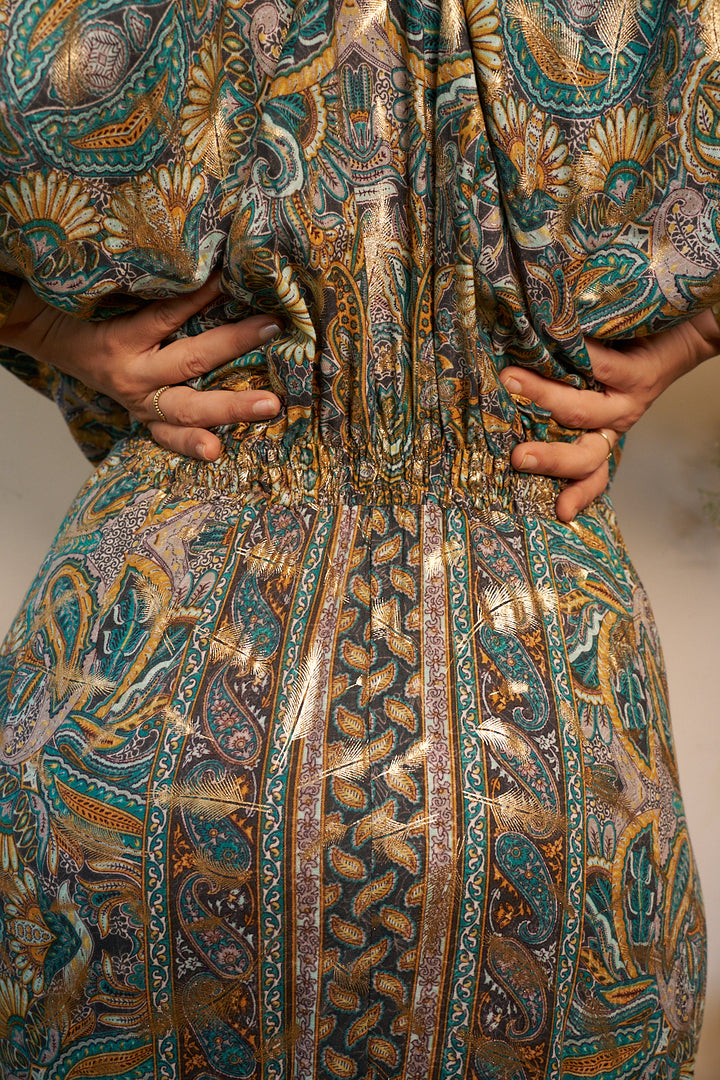 Golden fern kaftan dress