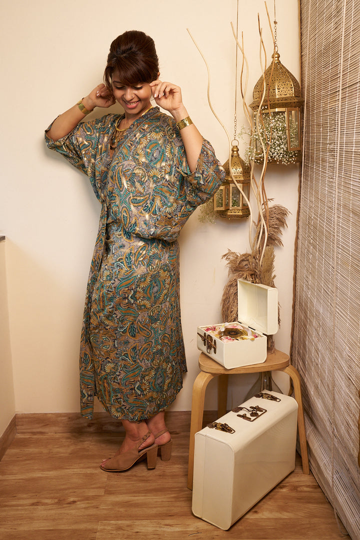 Golden fern kaftan dress