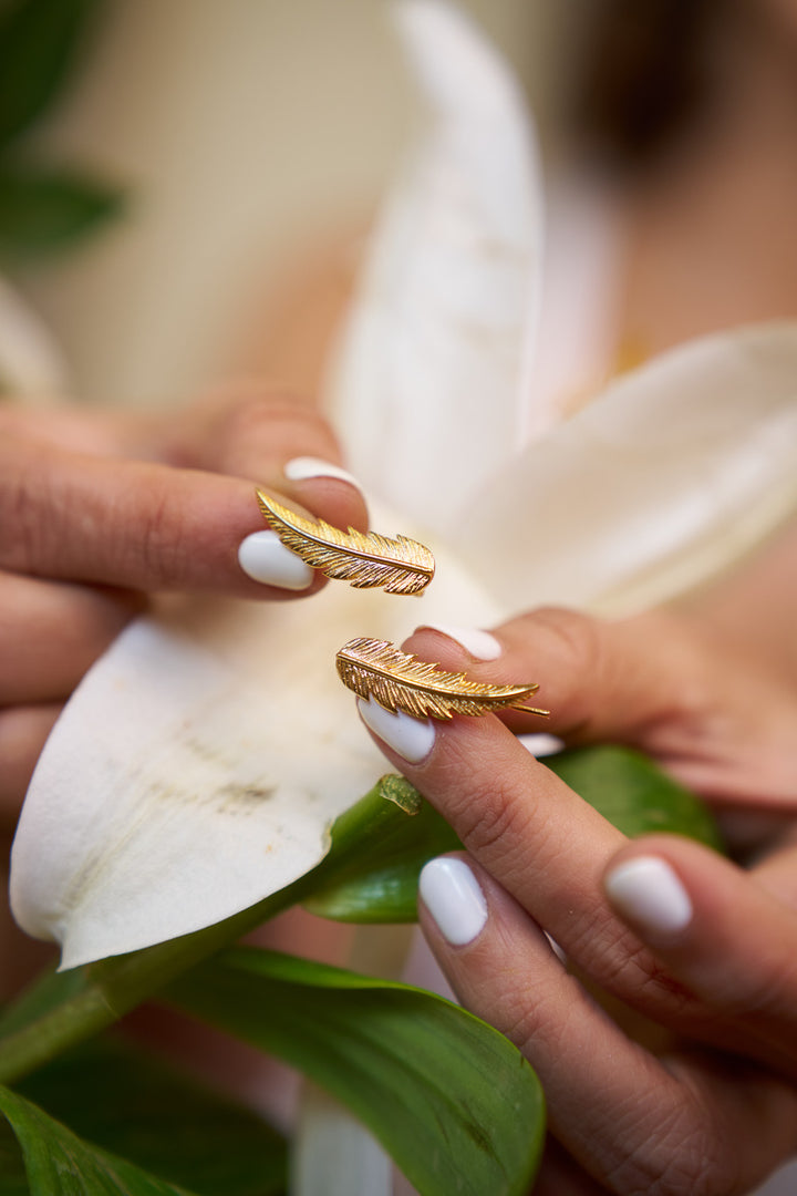 Fern slip on earrings- gold plated