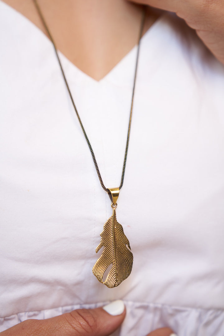 Boho feather long chain