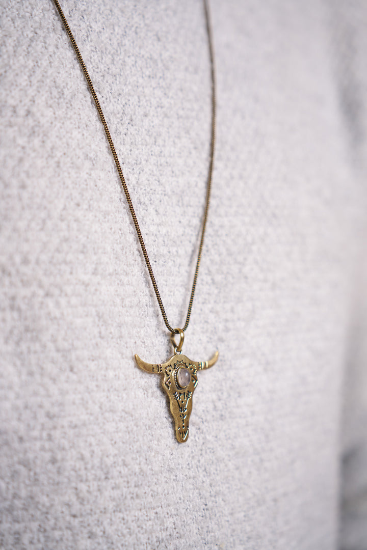 Boho brass deer pendant with chain