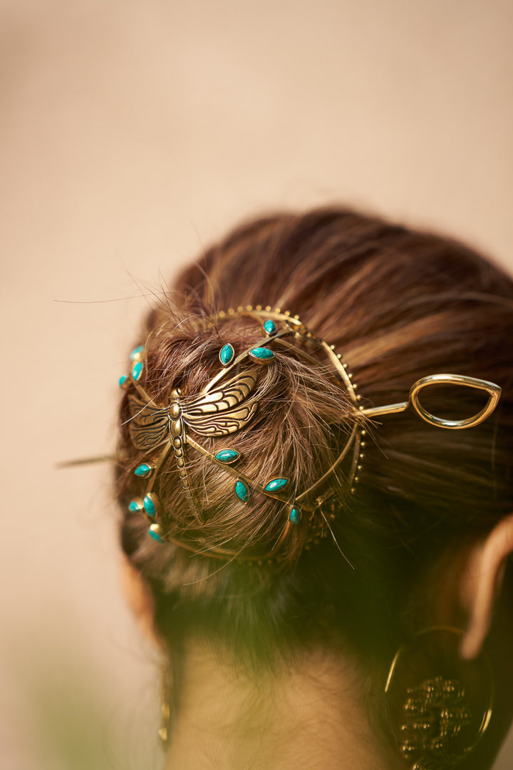 Turquoise dragonfly hair bun