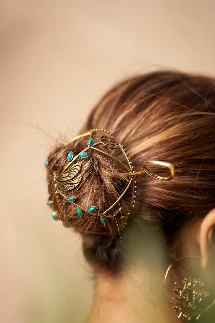 Turquoise dragonfly hair bun