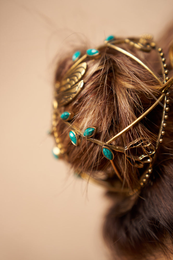 Turquoise dragonfly hair bun