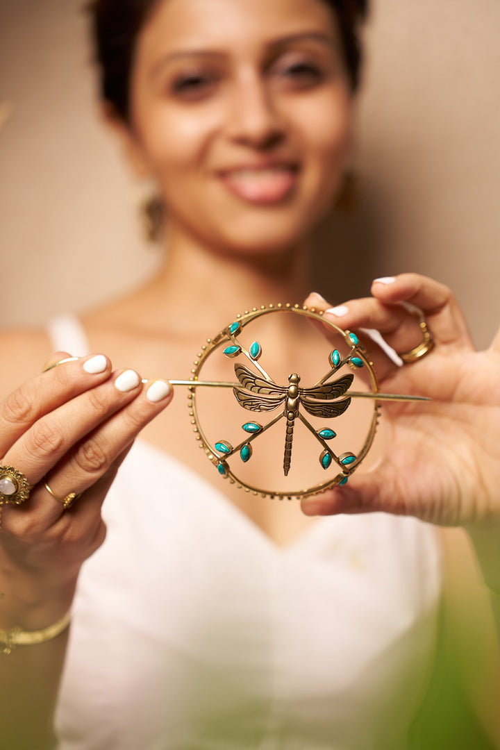 Turquoise dragonfly hair bun