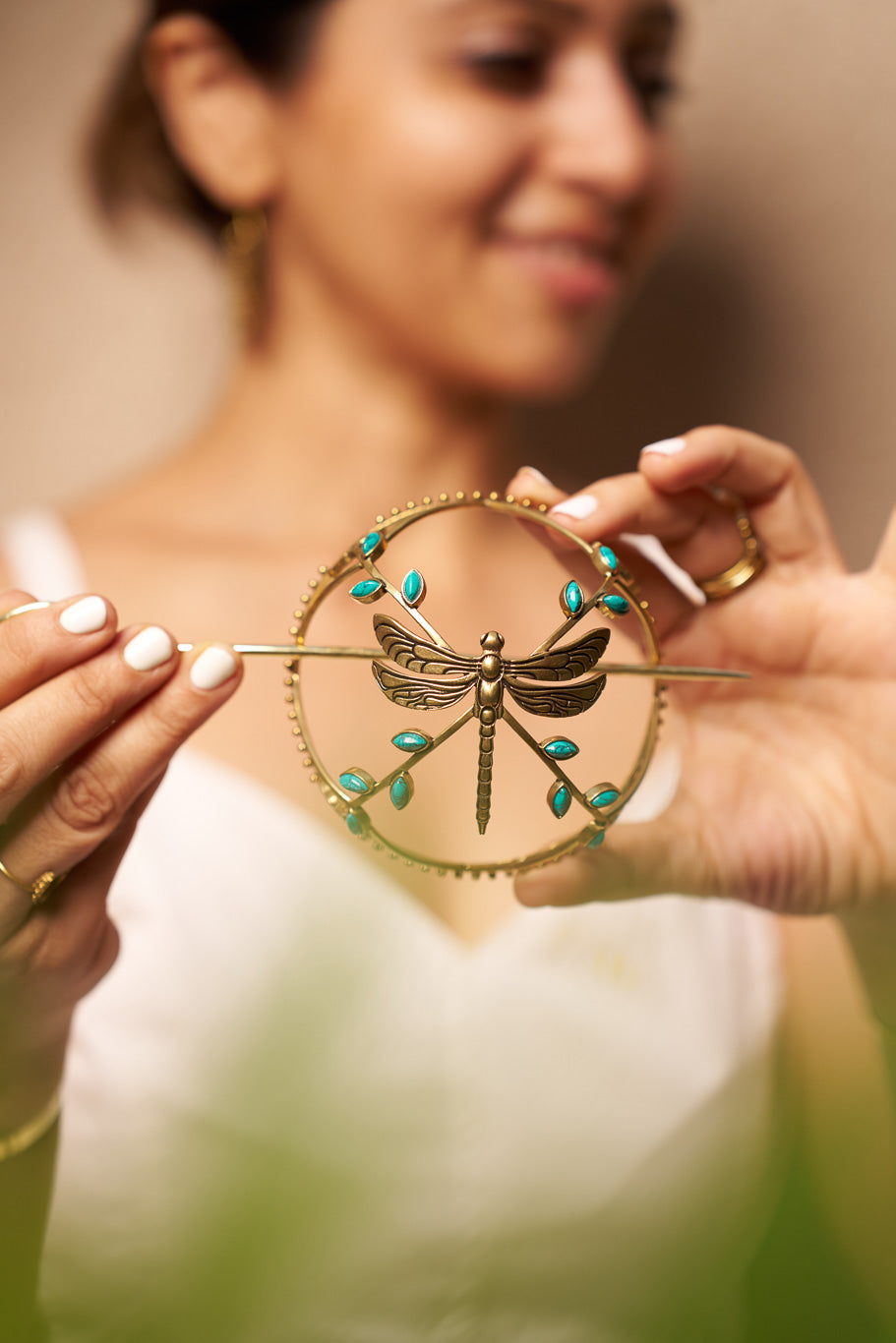 Turquoise dragonfly hair bun