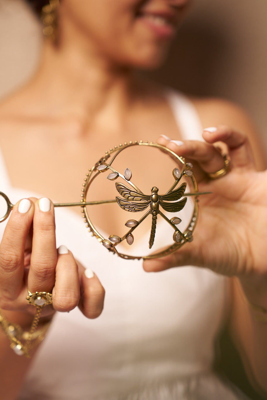 Moonstone dragonfly hair bun