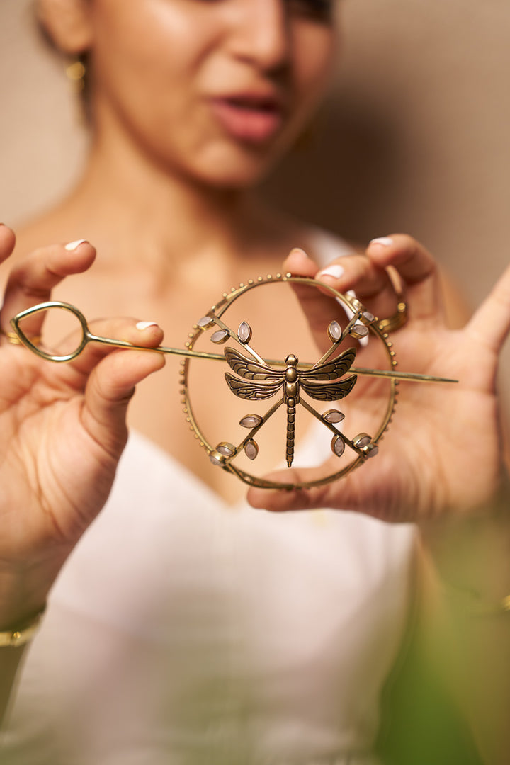 Moonstone dragonfly hair bun