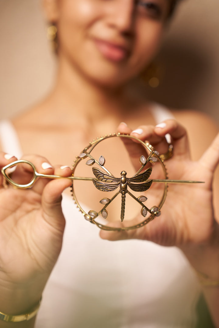 Moonstone dragonfly hair bun