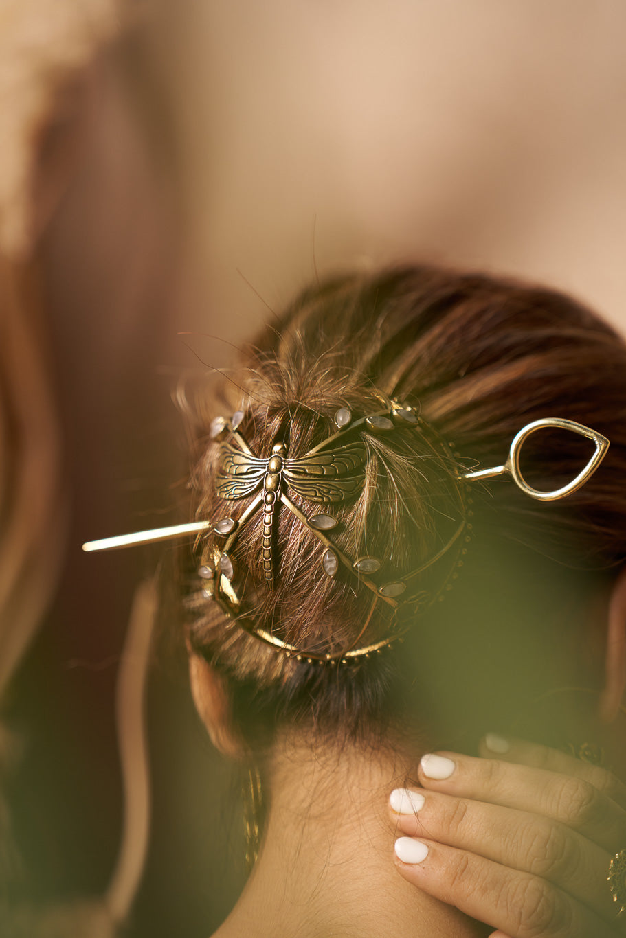 Moonstone dragonfly hair bun