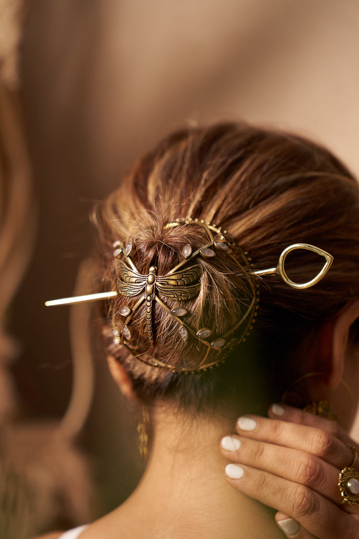 Moonstone dragonfly hair bun