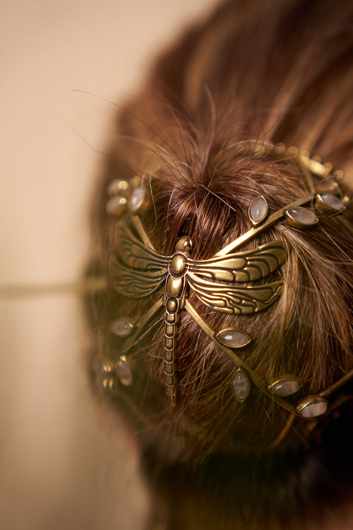 Moonstone dragonfly hair bun