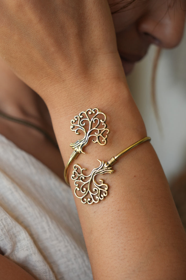 Tree of life brass bangle. Adjustable size