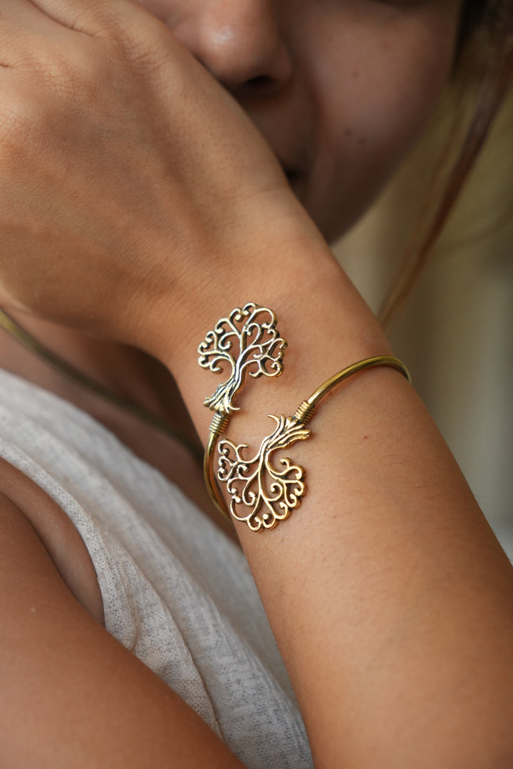 Tree of life brass bangle. Adjustable size
