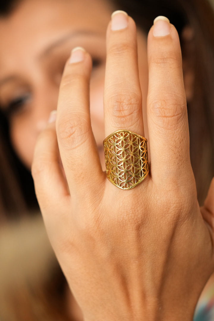 Flower of life thick band. Adjustable size 6-8