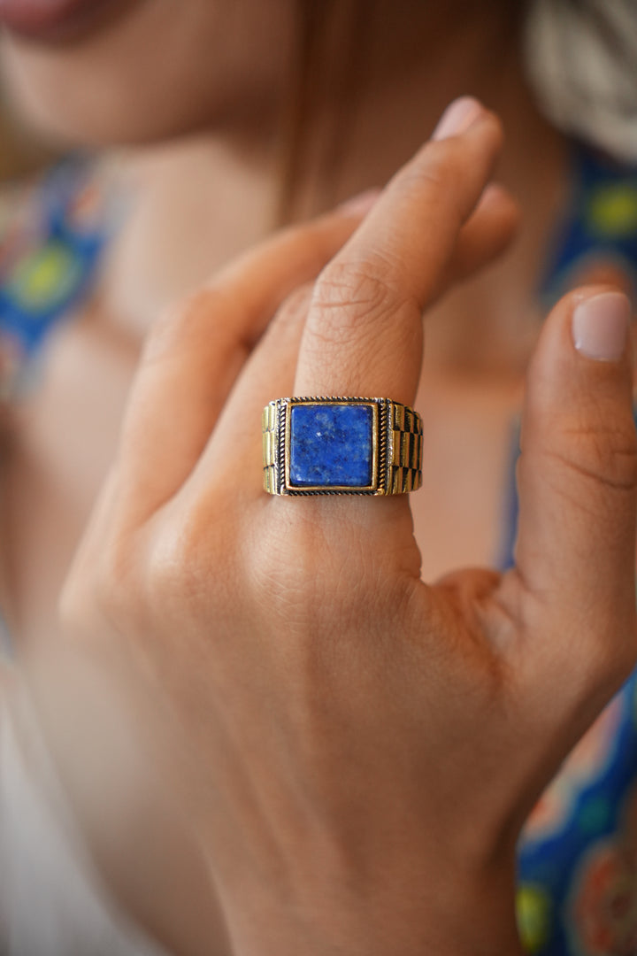 Lapis watch ring size 7-8. Adjustable
