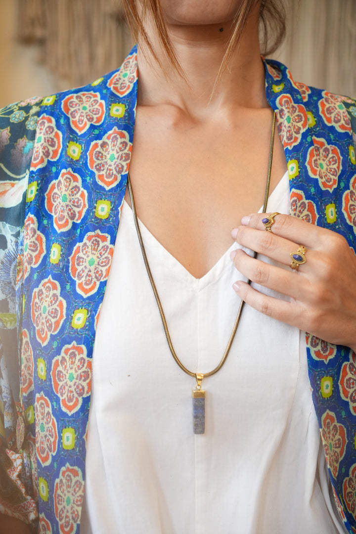 Lapis Pendant with Long Chain
