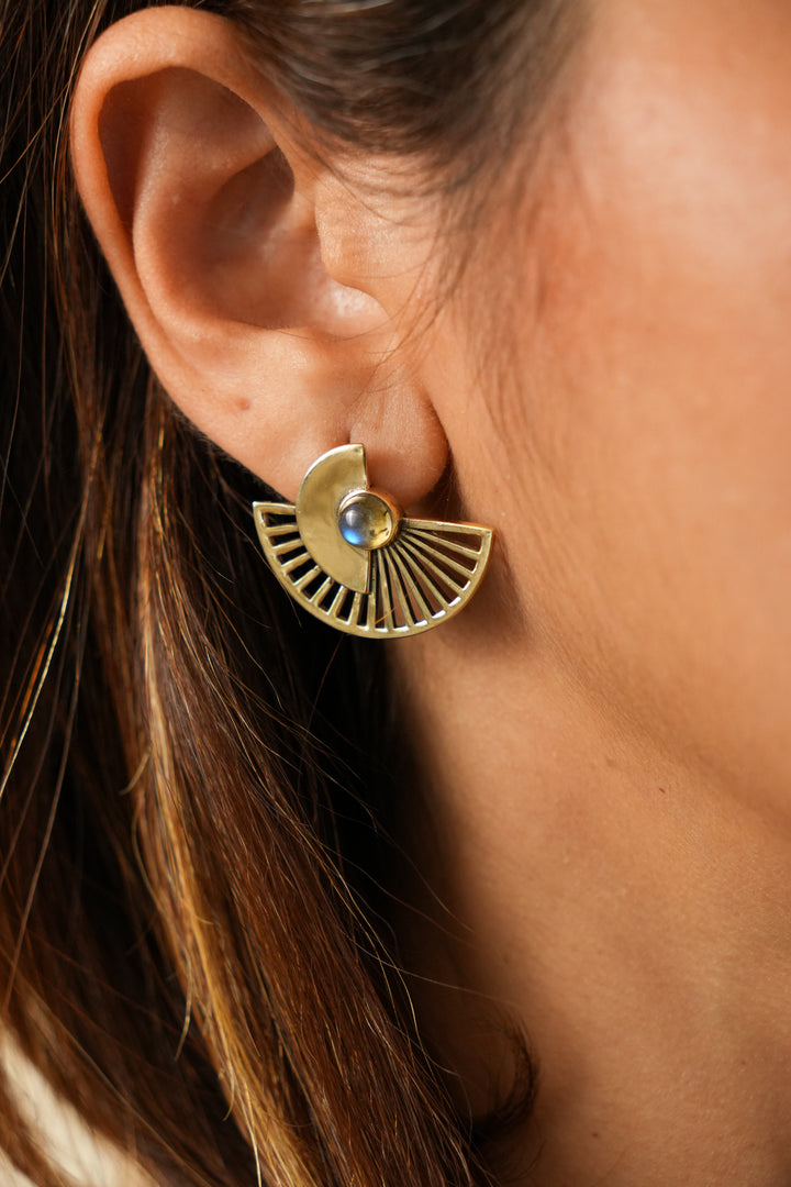 Golden Spiral studs with labradorite