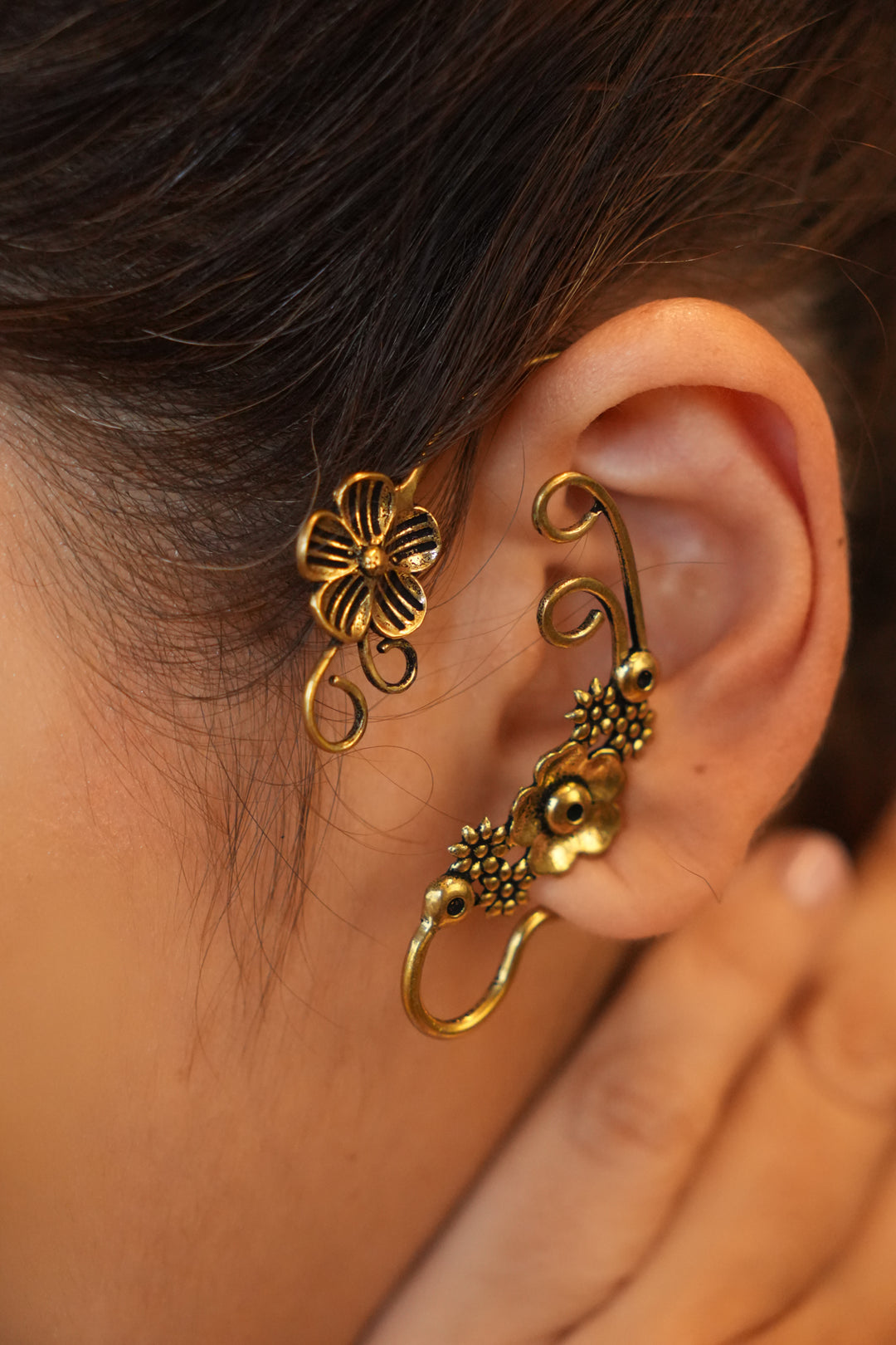 Floral loop ear cuff- pair.