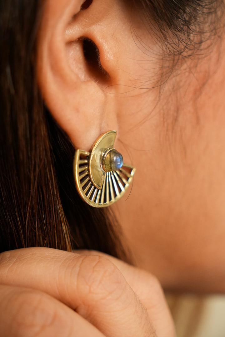 Golden Spiral studs with labradorite