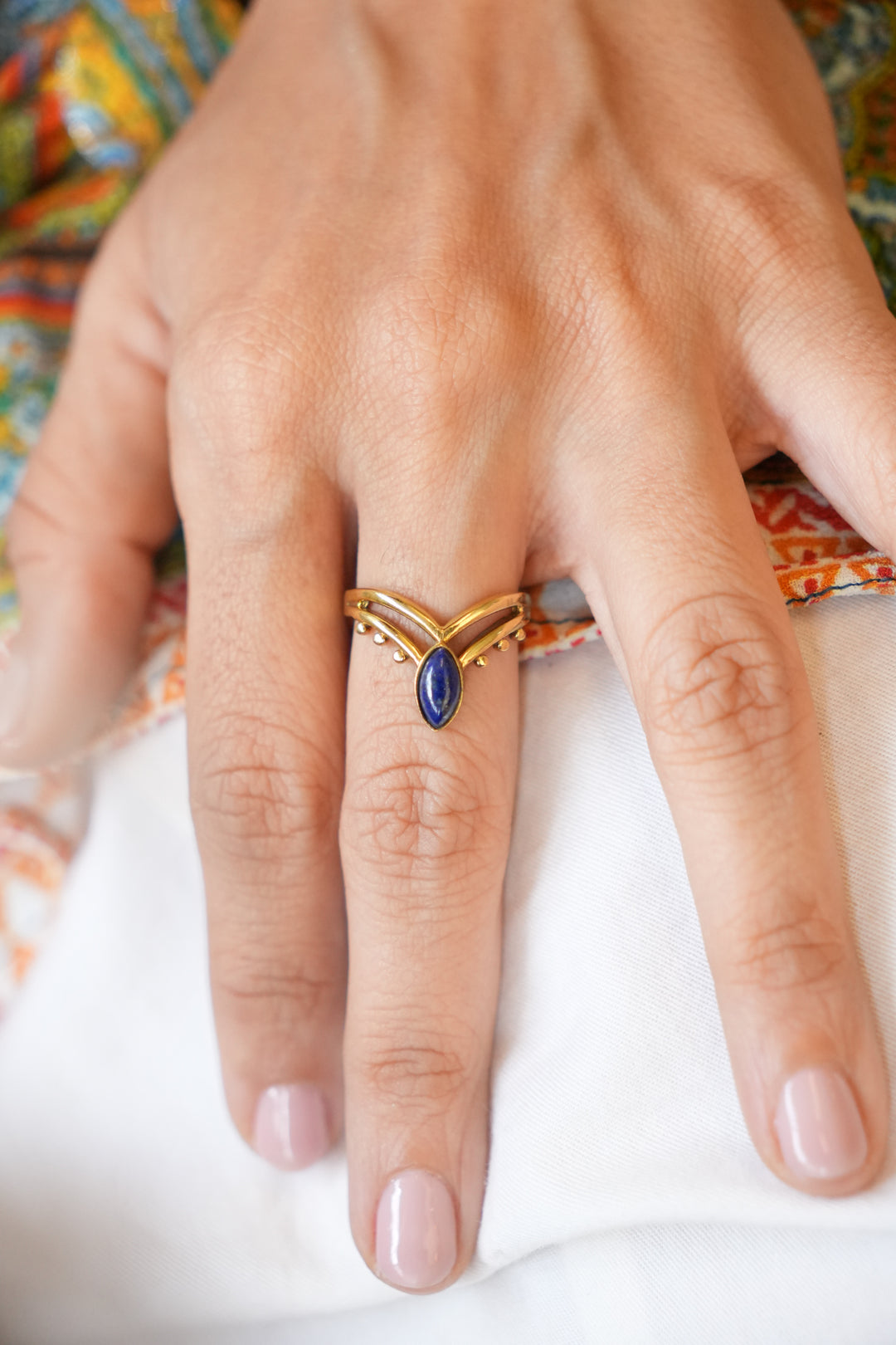 Lapis Vanki Brass Ring. Adjustable. Size 5-7