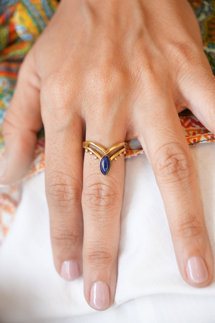 Lapis Vanki Brass Ring. Adjustable. Size 5-7