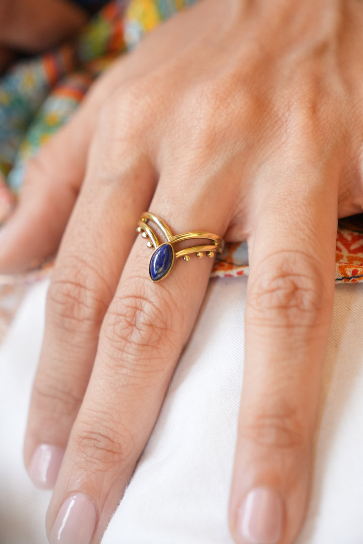 Lapis Vanki Brass Ring. Adjustable. Size 5-7