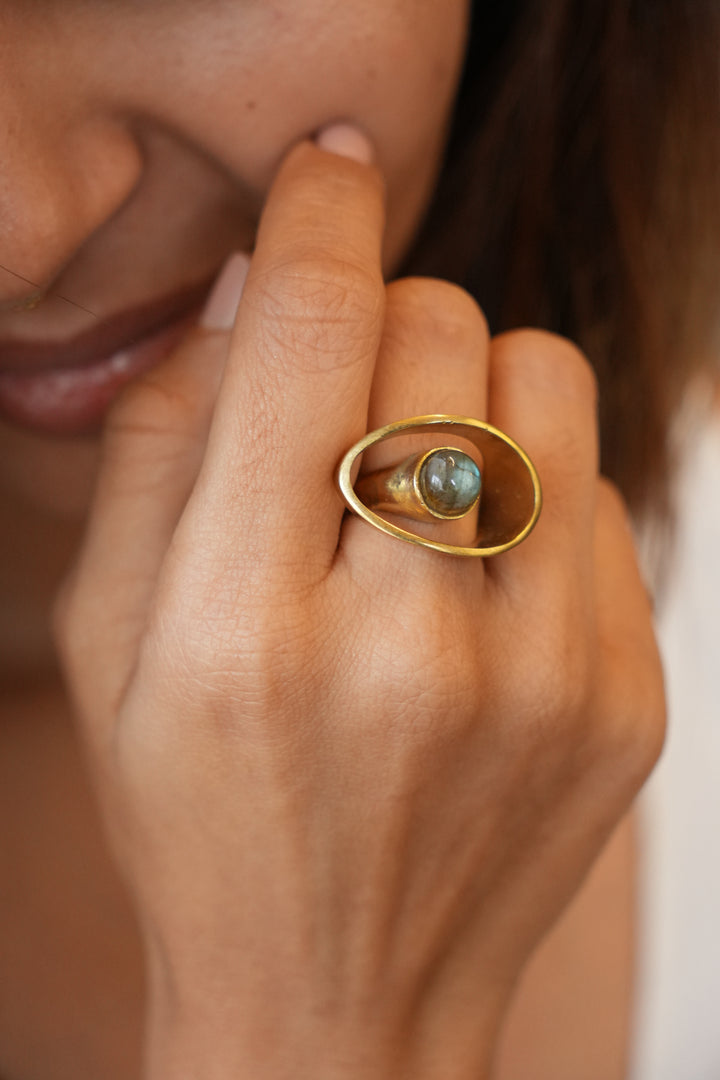 Labradorite adjustable brass band. Size 5-7