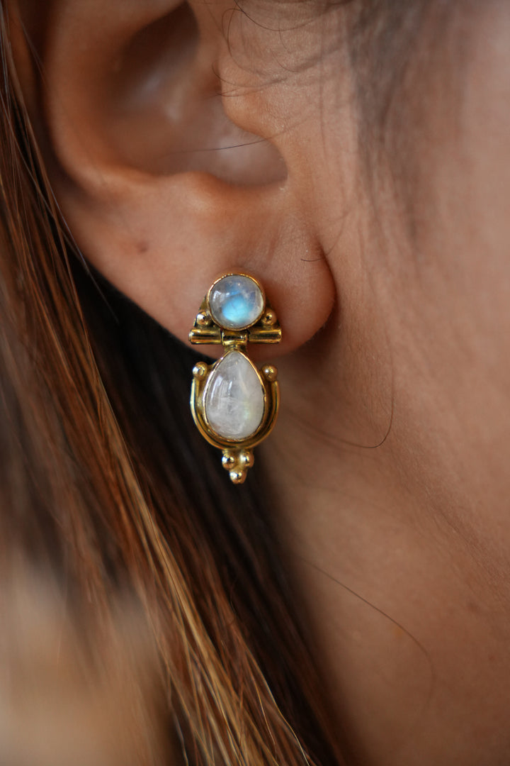 Moonstone double drop stud earings
