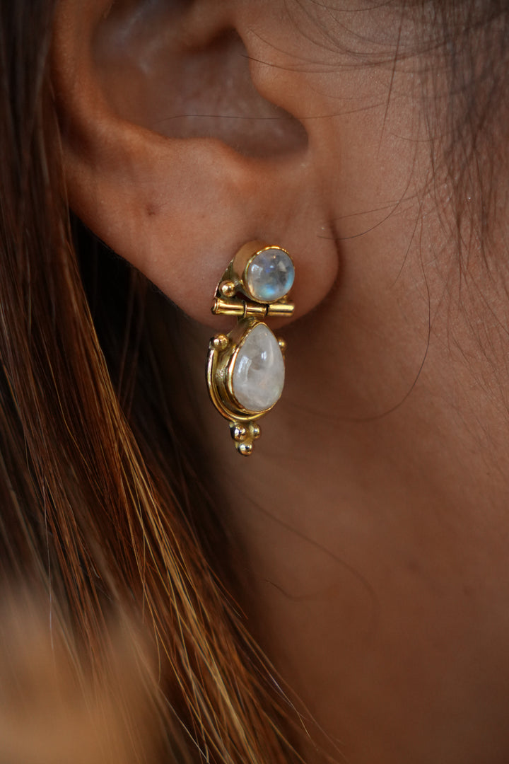 Moonstone double drop stud earings