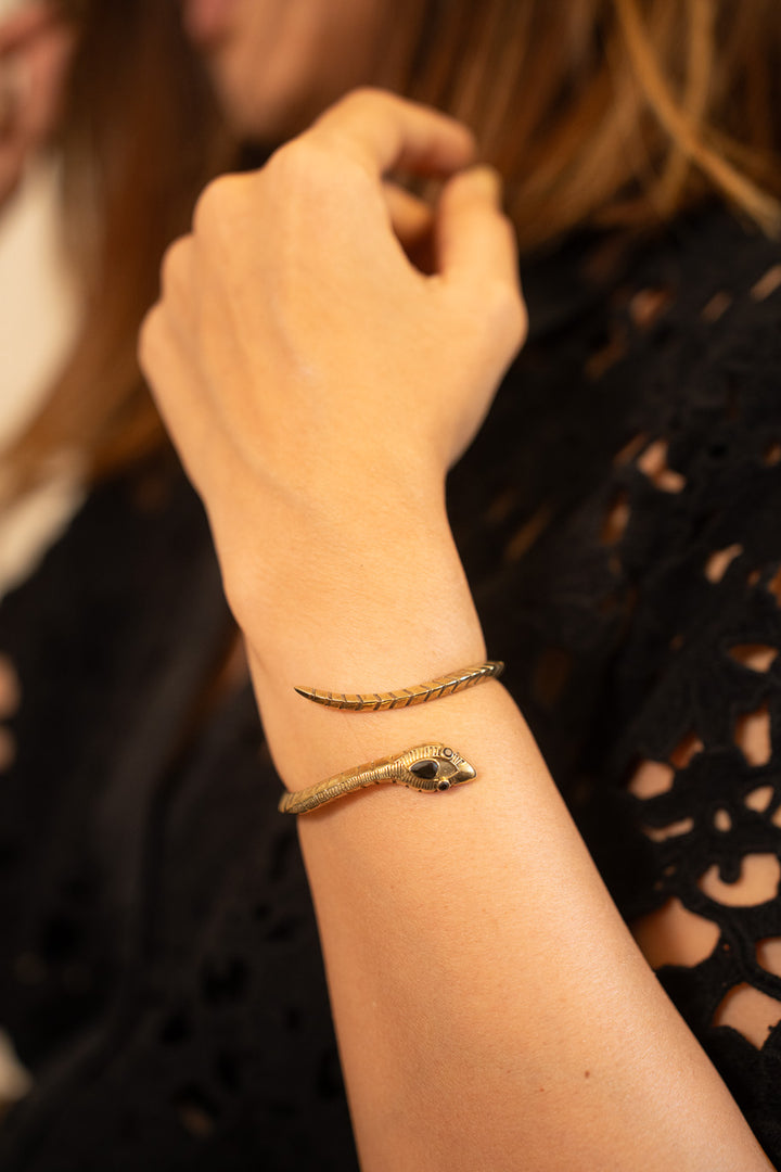 Black Agate Serpent Wrap Cuff