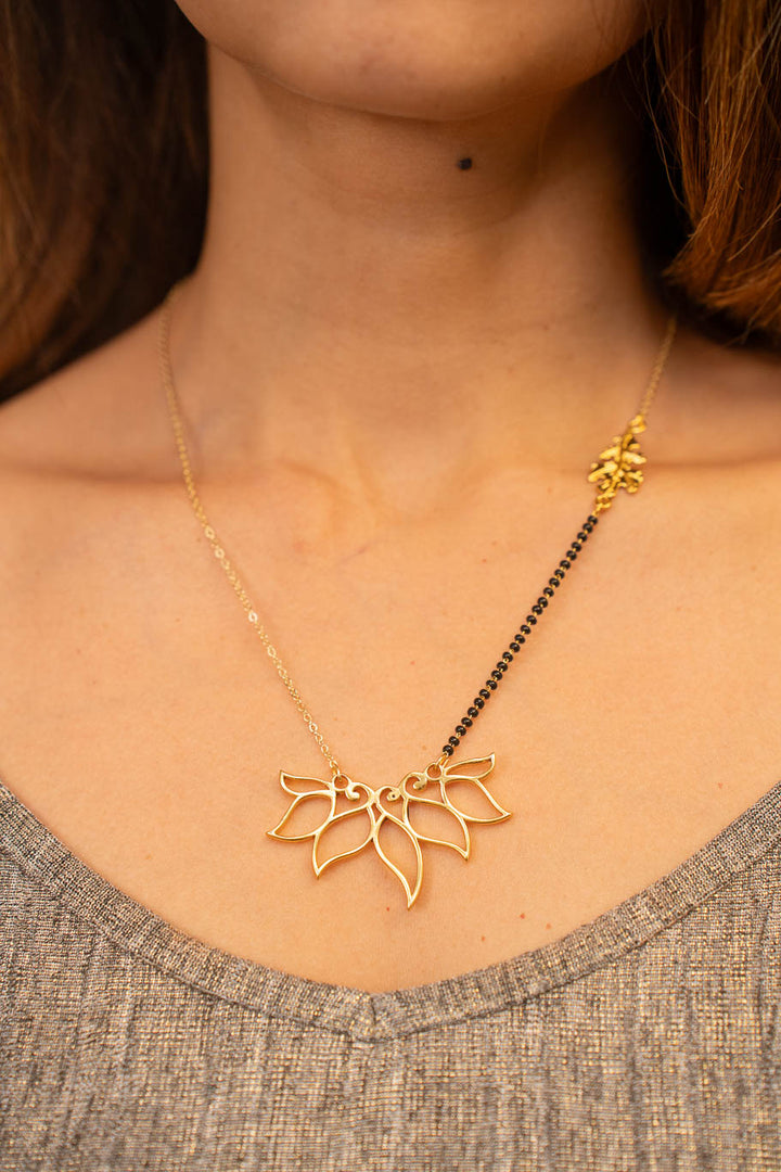 Oak Leaf & Lotus Mangalsutra- 22k gold plated