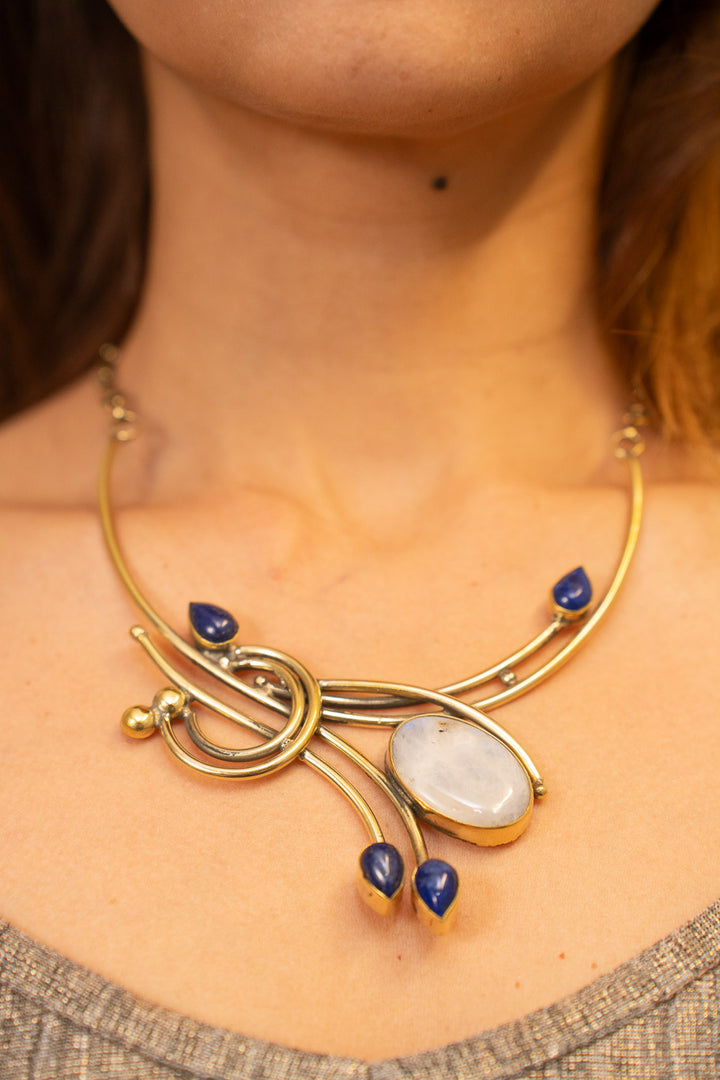 Vintage Necklace with Moonstone and Lapis Lazuli