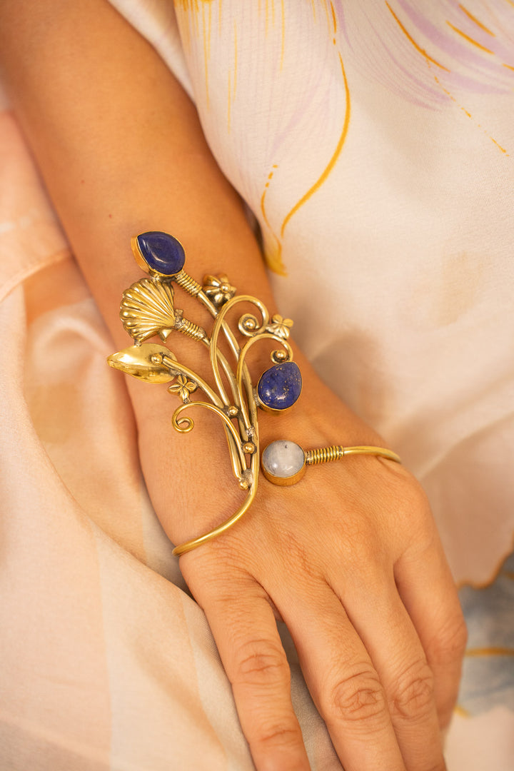 Floral Wine Moonstone and Lapis Lazuli Handcuff- single piece