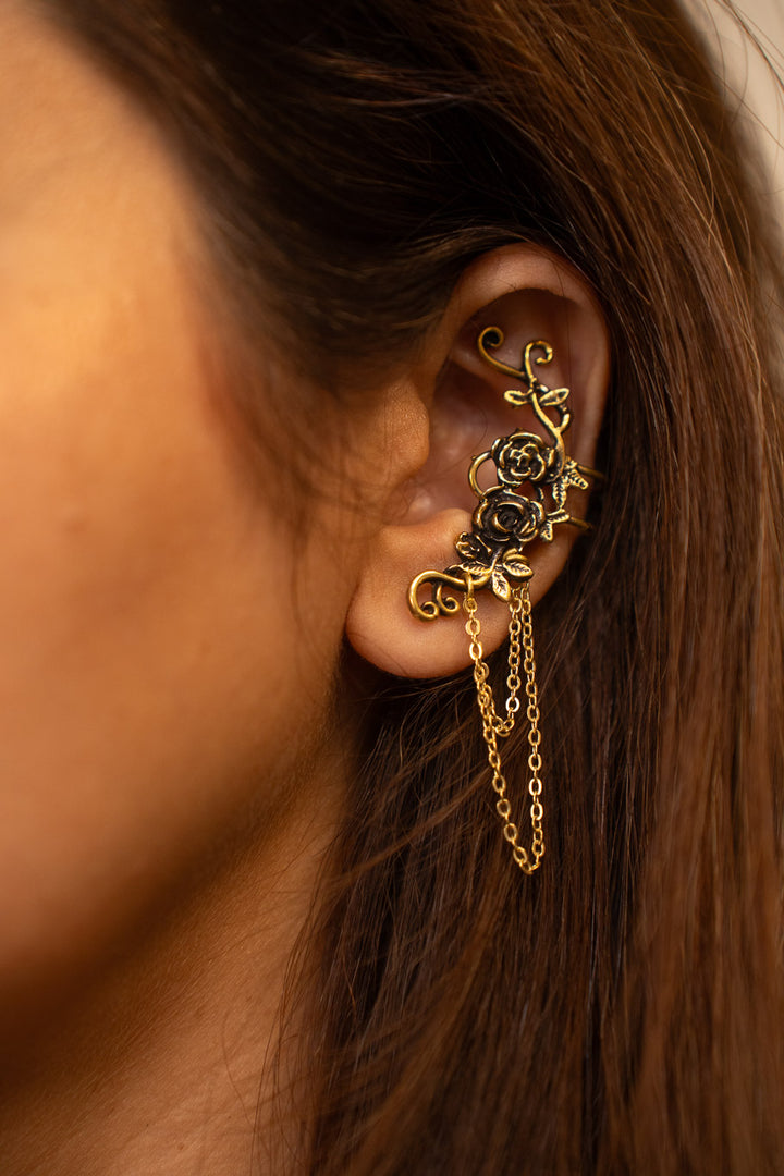 Victorian Rose Ear Cuff- Clip ons