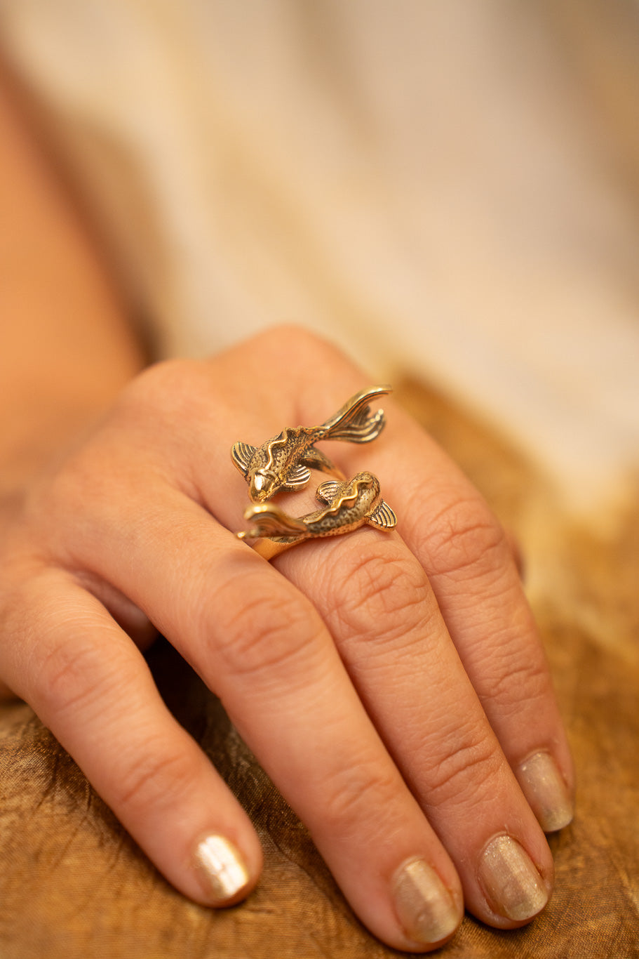 Good Fortune Koi Fish Brass Ring. Size 5-9 Adjustable