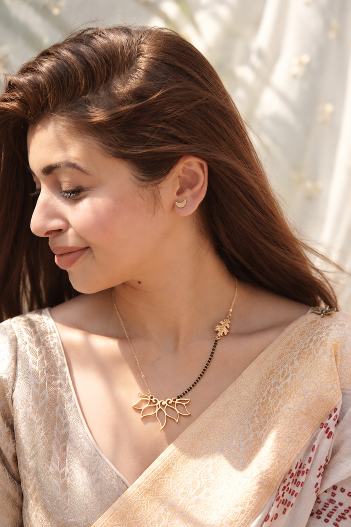 Oak Leaf & Lotus Mangalsutra- 22k gold plated
