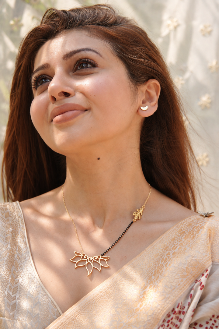 Oak Leaf & Lotus Mangalsutra- 22k gold plated