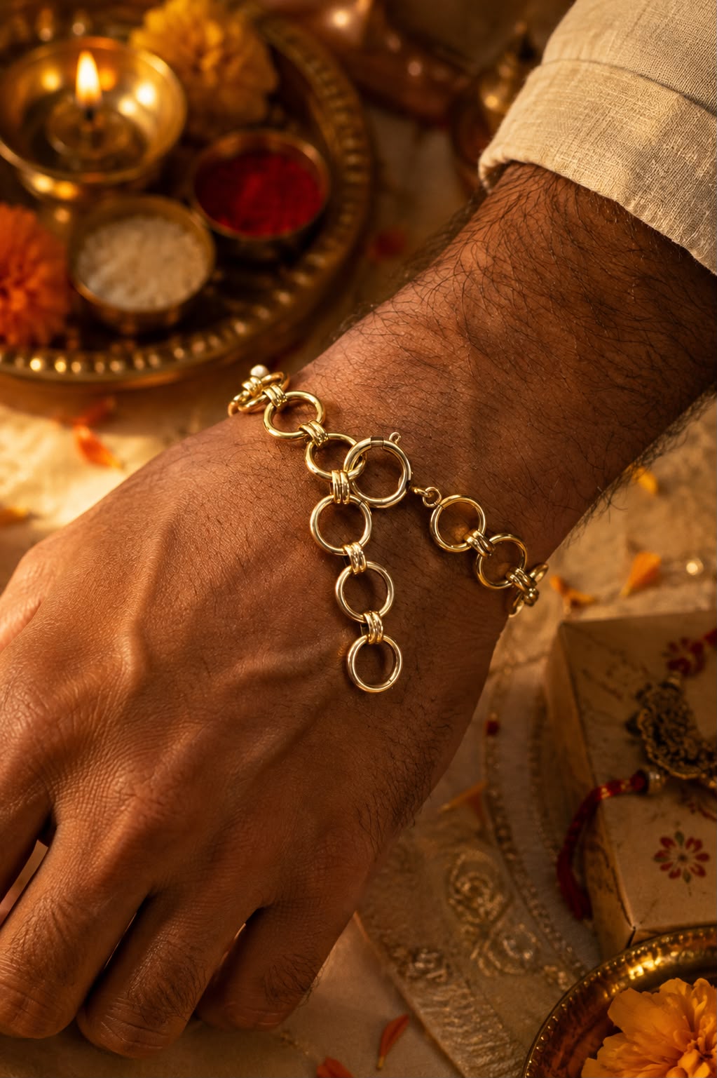 Rudra Om Rakhi With Rice, Haldi & Kum Kum Dibbi Gift Pack