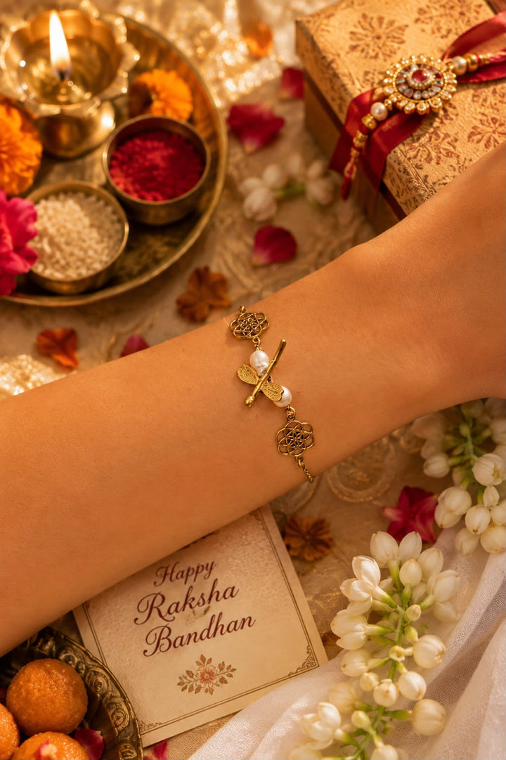 Dragonfly Lumba Rakhi With Rice, Haldi & Kum Kum Dibbi gift pack
