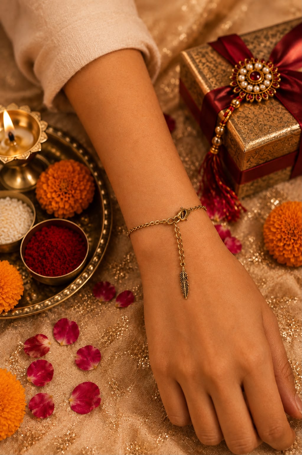 Nazar battu Lumba Rakhi With Rice, Haldi & Kum Kum Dibbi gift pack