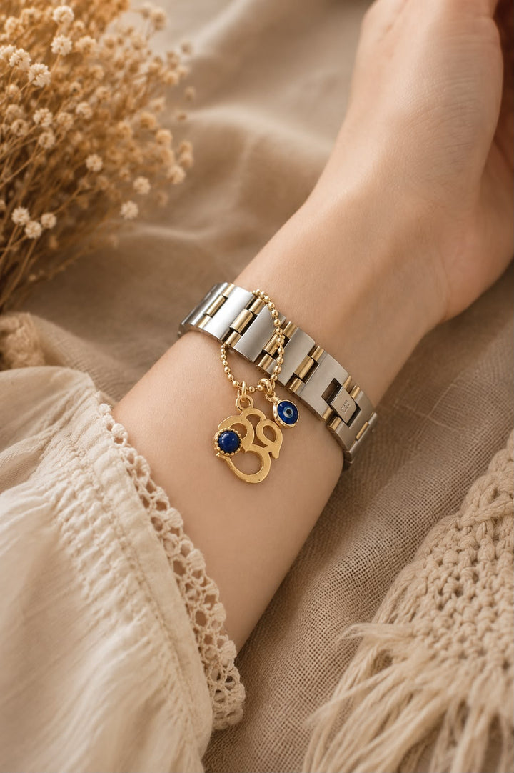 Lapis Sacred Om Evil Eye Watch Charm