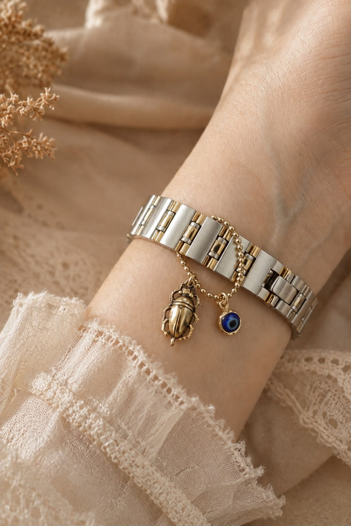 Beetle Evil Eye Brass Watch Charm
