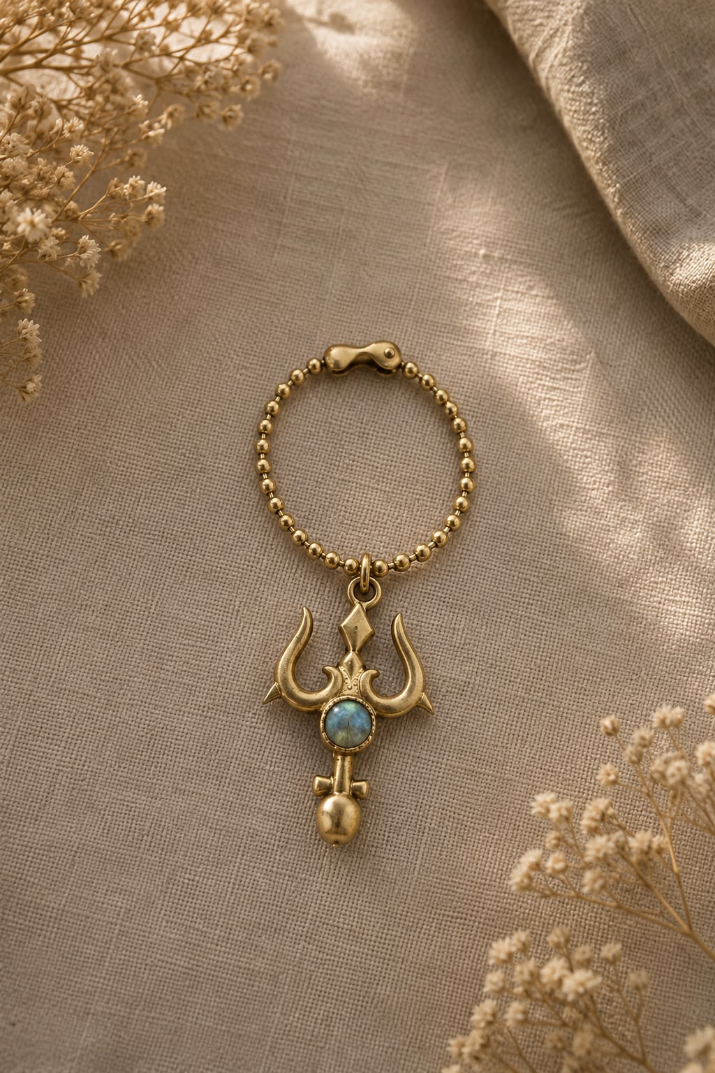 Labradorite Trishul Brass Watch Charm