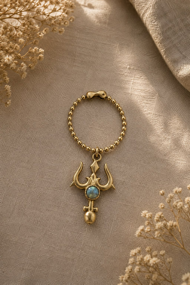 Labradorite Trishul Brass Watch Charm